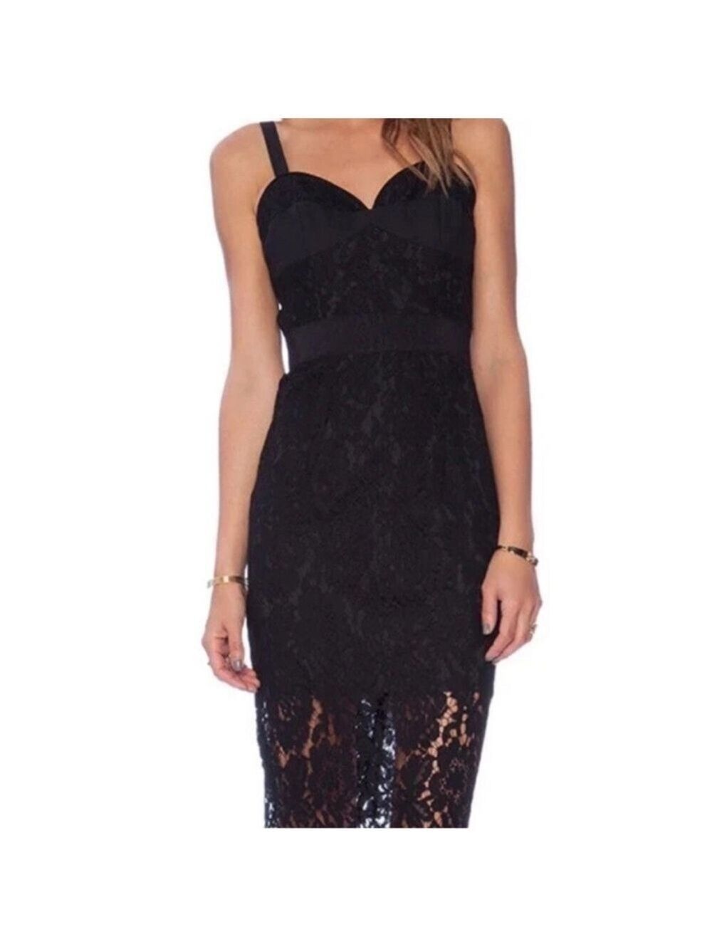Milly Black Sheath Midi Dress Sweetheart Neckline Lace size 4